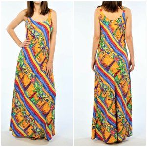 PALM BAY Multicolor Orange Blue Palm Tree Print Maxi Sundress SZ XL